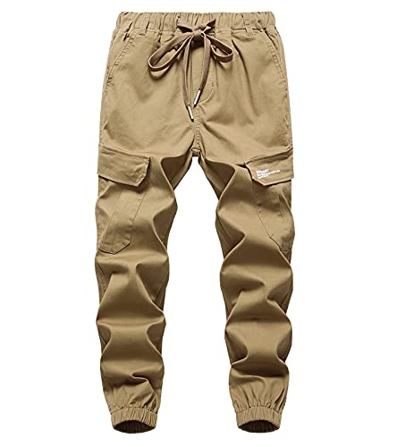 YOUNGSOUL Kinder Cargohose Jungen Jogginghose Skater Hose mit Gummizug Khak DE:128-134 (Herstellergröße 130) von YOUNGSOUL