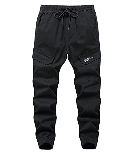 YOUNGSOUL Kinder Cargohose Jungen Jogginghose Skater Hose mit Gummizug Schwarz DE:128-134 (Herstellergröße 130) von YOUNGSOUL