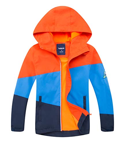 YOUNGSOUL Kinder Gefütterte Regenjacke Mädchen Outdoorjacke Übergangsjacke wasserdichte Winddichte Jacke mit Farbblock Orange DE: 110 (Herstellergröße 110) von YOUNGSOUL