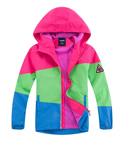 YOUNGSOUL Kinder Gefütterte Regenjacke Mädchen Outdoorjacke Übergangsjacke wasserdichte Winddichte Jacke mit Farbblock Rosa DE: 110 (Herstellergröße 110) von YOUNGSOUL