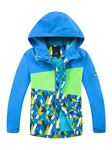 YOUNGSOUL Kinder Gefütterte Regenjacke Mädchen Windjacke Jungen Übergangsjacke Outdoorjacke mit Farbblock und Geometrischem Blau DE: 104-110 (Herstellergröße 110) von YOUNGSOUL