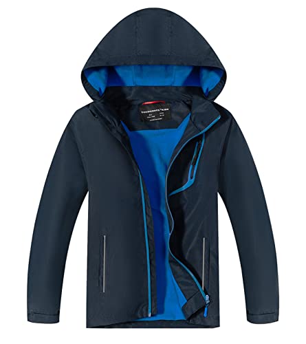 YoungSoul Kinder Softshelljacke Gefütterte Regenjacke Jungen Mädchen Übergangsjacke Wasserdichte Outdoorjacke mit Abnehmbarer Kapuze,Marineblau, DE: 104-110 (Herstellergröße 110) von YoungSoul