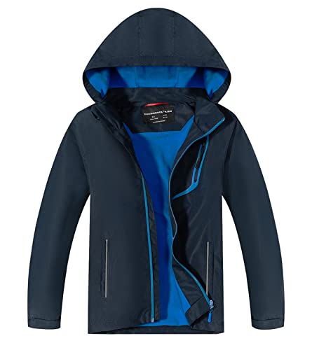 YOUNGSOUL Kinder Softshelljacke Gefütterte Regenjacke Jungen Mädchen Übergangsjacke wasserdichte Outdoorjacke mit Abnehmbarer Kapuze,Marineblau, DE: 116-122 (Herstellergröße 120) von YOUNGSOUL