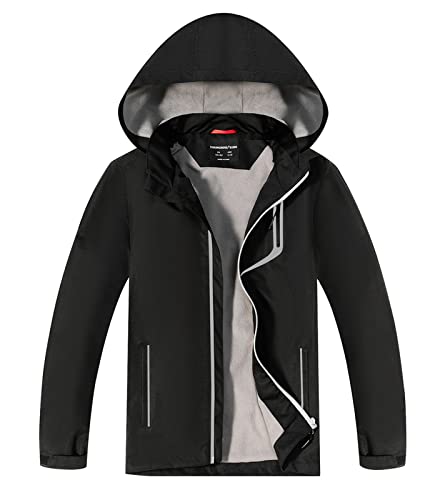 YoungSoul Kinder Softshelljacke Gefütterte Regenjacke Jungen Mädchen Übergangsjacke wasserdichte Outdoorjacke mit Abnehmbarer Kapuze,Schwarz, DE: 104-110 (Herstellergröße 110) von YoungSoul