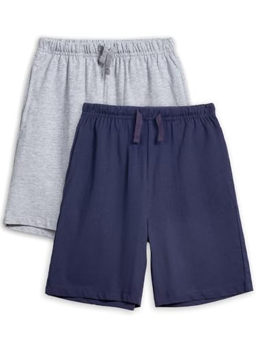 YOUNGSOUL Kinder Sweat Shorts Mädchen Jungen Kurze Hose Jogginghose Sommer Sporthosen 2er Pack Dunkelblau/Hellgrau 110-116/Größe 120 von YOUNGSOUL