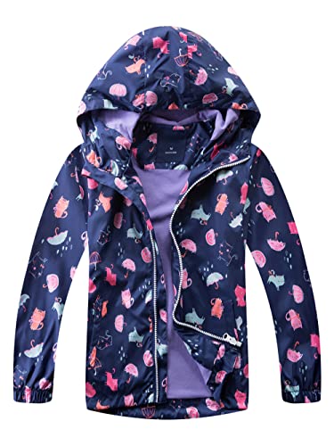 YOUNGSOUL Mädchen Regenjacke Gemustert Übergangsjacke Kinder Jacke Wind und Wasserdicht Frühling Sommer Outdoorjacke mit Kapuze Marine DE: 122 (Herstellergröße 120) von YOUNGSOUL