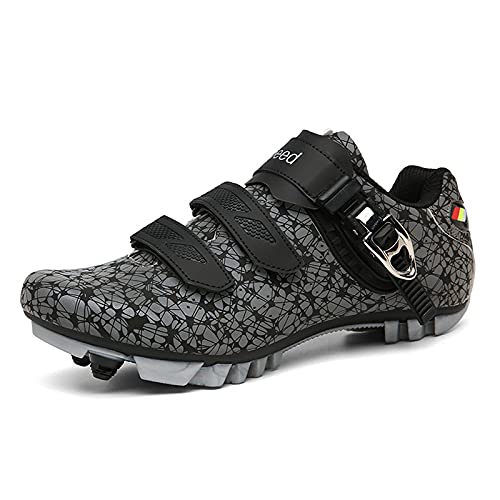 Herren Damen MTB Fahrradschuhe Atmungsaktiv Leuchtend Mountainbike Schuhe Kompatibel Reiten Racing SPD Cleats und Lock Pedal, Weiß, 45/47 EU von Youngtie