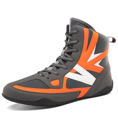 Youngtie Herren Boxschuhe Pro Wrestling Schuhe Damen Fitness Training Boxer Profischuhe Grauorange EU 42 von Youngtie