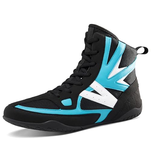 Youngtie Herren Boxschuhe Pro Wrestling Schuhe Damen Fitness Training Boxer Profischuhe Schwarz Blau EU 43 von Youngtie
