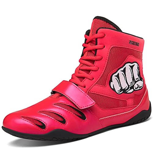 Youngtie Herren Boxschuhe Wrestling Schuhe Damen Fitness Training Pro Boxschuhe für Herren Rot EU 46 von Youngtie