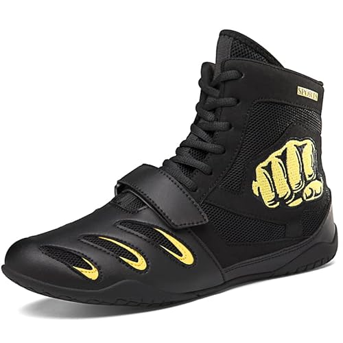 Youngtie Herren Boxschuhe Wrestling Schuhe Damen Fitness Training Pro Boxschuhe für Herren Schwarz EU 46 von Youngtie