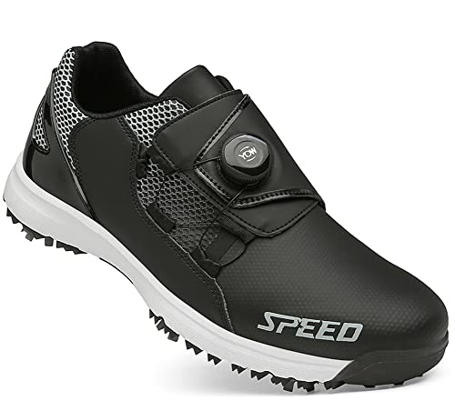 Youngtie Herren Wasserdicht Golfschuhe Sneakers Spikes Outdoor Casual Training Schwarz EU 42 von Youngtie