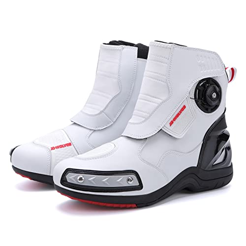 Youngtie Motorrad Schuhe Combat Boots Racing Sport Bikes Mid Ankle Outdoor Arbeitsschuhe für Männer Weiß EU 42 von Youngtie