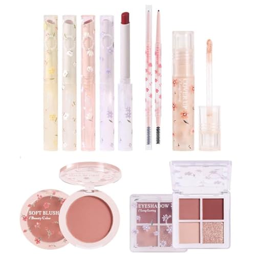 Make-up Sets, 8 Stück All In On-e Makeup Set - Schminke Set Für Frauen - 4 Farben Samtiger Lippenstift, Rouge, Lidschatten, Augenbrauenstift, Concealer, Tragbare Reise Makeup Set Wasserfest Für Anfäng von Youngwier