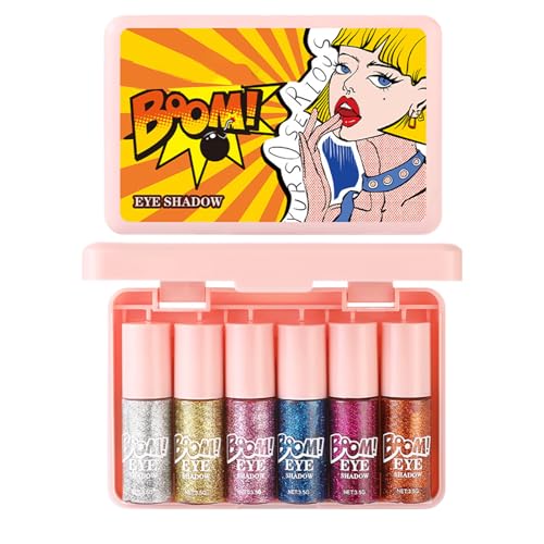 Youngwier Flüssiger Glitzer Lidschatten,6 Stück Wasserdichter Glitzer Augen Makeup - Lang anhaltender abriebfester Lidschatten für Festival Party Fotoshooting von Youngwier