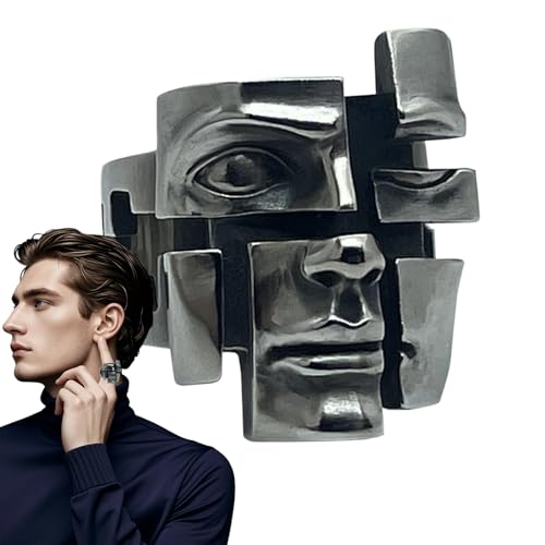 Youngwier Offene Ringe Für Damen | Verstellbare Damenringe | Vintage 3D Gesicht Abstract Schmuck Gothic Schmuck für Urlaub Festlichkeiten Alltag Hochzeit von Youngwier