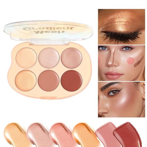Youngwier Rouge Highlighter Palette - 6 Farben Multifunktions Wangenpalette | Wasserdichte Lang Anhaltende Kosmetik Creme Kit Für Damen Und Mädchen von Youngwier