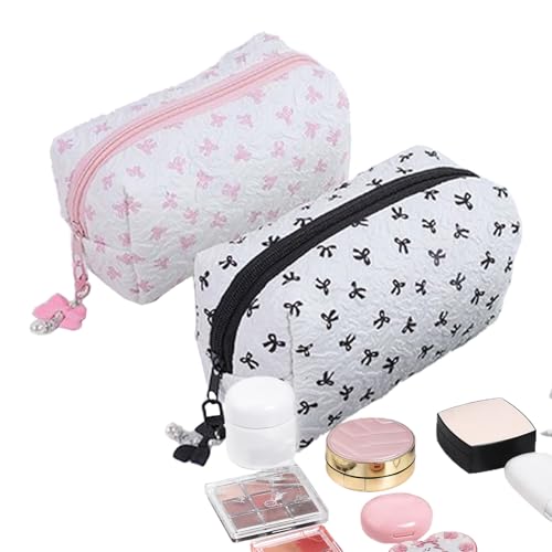 Youngwier Schleifen Federmäppchen 2er-Set mit Reißverschluss - Mode Makeup Taschen für Damen - Reißverschluss Kosmetikbeutel Niedlich Reise Schule Mädchen Toilettenartikel von Youngwier