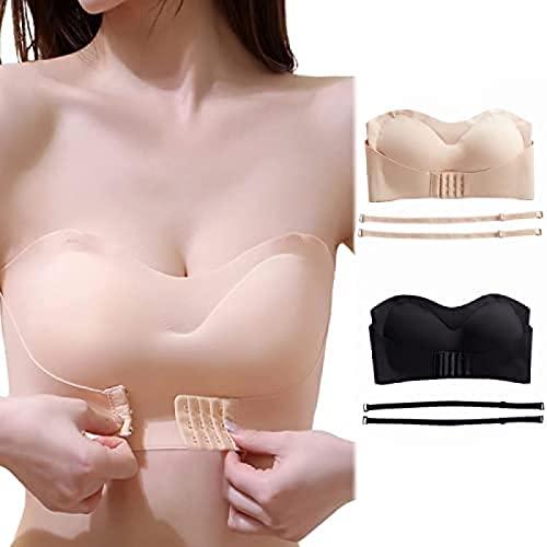 2er-Pack BH für Tiefen Rückenausschnitt Damen Push Up Rückenfreier Spitzen BH für Sommer Kleider Ohne Bügel Tief V-Ausschnitt Bustier Rücken-BH Sexy U-förmiger Lifting-BH Komfort Bralette von Youning