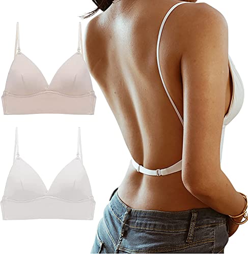 2er-Pack BH für Tiefen Rückenausschnitt Damen Push Up Rückenfreier Spitzen BH für Sommer Kleider Ohne Bügel Tief V-Ausschnitt Bustier Rücken-BH Sexy U-förmiger Lifting-BH Komfort Bralette von Youning