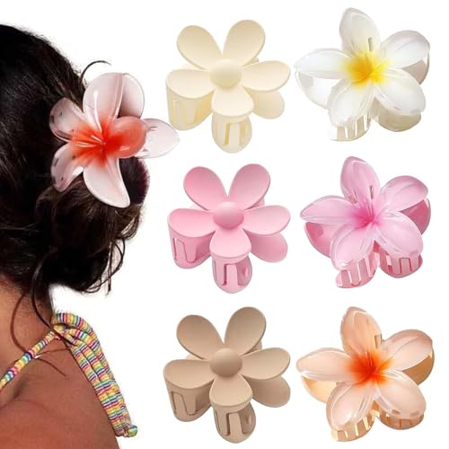 6 Stück Haarklammer Blume Damen Mädchen Rutschfeste Blumen Haarklammern Egg Flower Hair Claw Clips Acryl Haarspange für Dickes Dünnes Haar Elegante Haarspangen Haarkralle Haarstyling Zubehör (A) von Youning