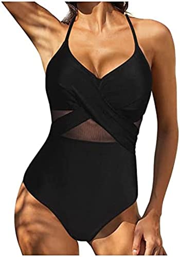 Badeanzüge für Damen Elegant Einteiliger Badeanzug Damen Bauchweg Figurformend Bademode Swimsuit Damen Sexy Push Up Badeanzüge Strandmode Schwimmanzug Sexy Neckholder Monokini Badeanzug von Youning