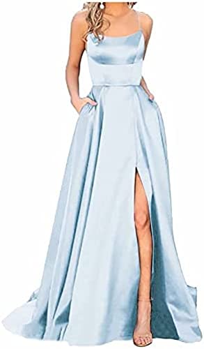 Cocktailkleid Damen Ballkleider Damen Off Shoulder Lang Kleider mit Schlitz Elegant A-Linie Criss-Cross Satin Spaghetti Strap Party Prom Abendkleider Partykleid Hochzeit Brautkleid Festkleider von Youning