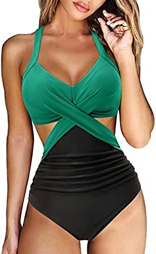 Damen Badeanzug Wickel Push Up Bademode Cut Out Einteilige Badeanzug Damen Sexy V Ausschnitt Badeanzüge Schwimmanzug Raffung Zierausschnitten Bauchweg Strandmode Swimsuit Elegant Einteiliger Bikini von Youning