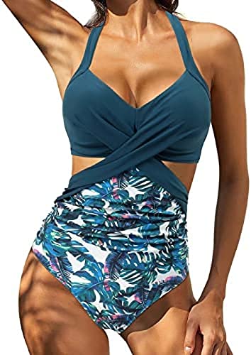 Damen Badeanzug Wickel Push Up Bademode Cut Out Einteilige Badeanzug Damen Sexy V Ausschnitt Badeanzüge Schwimmanzug Raffung Zierausschnitten Bauchweg Strandmode Swimsuit Elegant Einteiliger Bikini von Youning