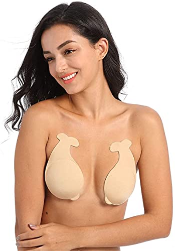 Youning 1 Paare Klebe BH Damen Nippelabdeckung, Trägerloser Klebe BH Push up BH Lifting Nipple Cover, Brustwarzenabdeckung Selbstklebend, Wiederverwendbar (XXL, Beige) von Youning