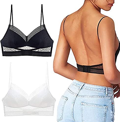 2er-Pack BH für Tiefen Rückenausschnitt Damen Push Up Rückenfreier Spitzen BH für Sommer Kleider Ohne Bügel Tief V-Ausschnitt Bustier Rücken-BH Sexy U-förmiger Lifting-BH Komfort Bralette von Youning