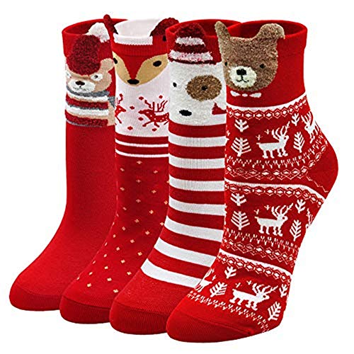 Youning 4 Paar Damen Winter Weihnachtssocken Weihnachtssocken Festlicher Socken Damen Lustige Baumwolle Socken mit Weihnachtsmotiv Bunte Neuheit Christmas Socks (BB) von Youning