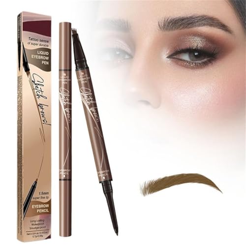 Youning Augenbrauenstift Wasserfest Langanhaltenden Eyebrow Pencil 3D Microblading Augenbrauenstift mit 4 Gabelspitzen 2-in-1 Magischer Augenbrauenstift (1PC Kaffee) von Youning