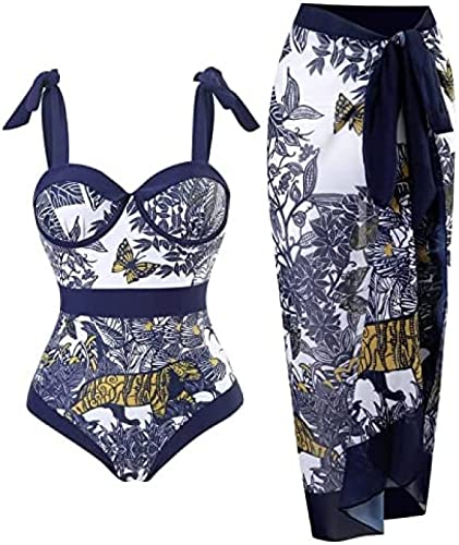 Youning Badeanzug Damen Bauchweg Damen Bedruckt High Waist Badeanzug Lange Rock Set Mode Boho Einteiler Badeanzüge Swimsuit mit Strandrock Strandurlaub Schwimmanzug Bademode Outfits von Youning