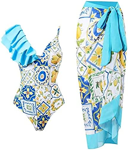 Youning Badeanzug Damen Bauchweg Damen Bedruckt High Waist Badeanzug Lange Rock Set Mode Boho Einteiler Badeanzüge Swimsuit mit Strandrock Strandurlaub Schwimmanzug Bademode Outfits von Youning