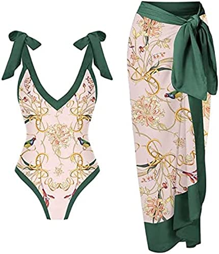 Youning Badeanzug Damen Bauchweg Damen Bedruckt High Waist Badeanzug Lange Rock Set Mode Boho Einteiler Badeanzüge Swimsuit mit Strandrock Strandurlaub Schwimmanzug Bademode Outfits von Youning