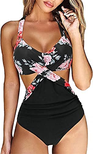 Youning Badeanzug Damen Bauchweg Einteiler Push Up Bademode Damen Neckholder Triangel V Ausschnitt Badeanzug Sexy Shape Badeanzüge Sommer Strandmode Swimsuits One Piece Monokini Schwimmanzug von Youning