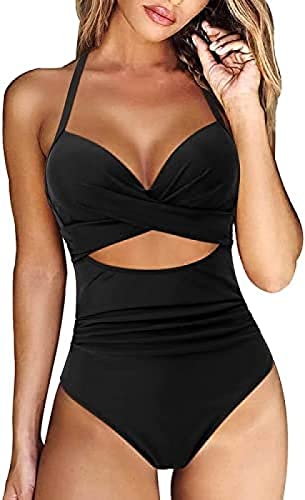 Youning Badeanzug Damen Bauchweg Einteiler Push Up Bademode Damen Neckholder Triangel V Ausschnitt Badeanzug Sexy Shape Badeanzüge Sommer Strandmode Swimsuits One Piece Monokini Schwimmanzug von Youning