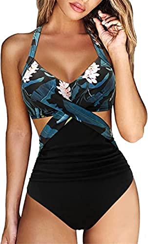 Youning Badeanzug Damen Bauchweg Einteiler Push Up Bademode Damen Neckholder Triangel V Ausschnitt Badeanzug Sexy Shape Badeanzüge Sommer Strandmode Swimsuits One Piece Monokini Schwimmanzug von Youning