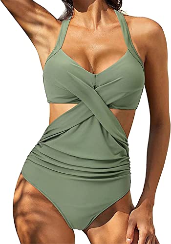 Youning Badeanzug Damen Bauchweg Einteiler Push Up Bademode Damen Neckholder Triangel V Ausschnitt Badeanzug Sexy Shape Badeanzüge Sommer Strandmode Swimsuits One Piece Monokini Schwimmanzug von Youning