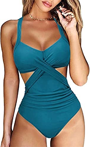 Youning Badeanzug Damen Bauchweg Einteiler Push Up Bademode Damen Neckholder Triangel V Ausschnitt Badeanzug Sexy Shape Badeanzüge Sommer Strandmode Swimsuits One Piece Monokini Schwimmanzug von Youning