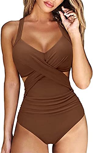 Youning Badeanzug Damen Bauchweg Einteiler Push Up Bademode Damen Neckholder Triangel V Ausschnitt Badeanzug Sexy Shape Badeanzüge Sommer Strandmode Swimsuits One Piece Monokini Schwimmanzug von Youning