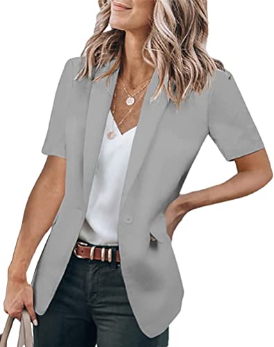 Youning Blazer Damen Elegant Kurzarm Frühlings Sommer Anzüge Jacke Einfarbig Revers Slim Fit Geschäft Büro Mantel Casual Anzüge Business Bolero Sakko Ärmellos Blazer Jacke von Youning