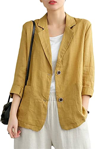 Youning Damen Blazerjacke Casual Lose Baumwolle Leinen Anzug Jacke Frühling und Summen Blazer Jacke Übergangsjacke Langarm Leinenjacke Anzüge Mantel Top Outwear von Youning