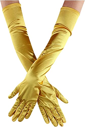 Youning Damen Handschuhe Opera Fest Party Tanz Classic Satin Handschuhe 1920er Stil Elegante Lang Abendhandschuhe Satinhandschuhe Elastisch Samt Ellenbogen Handschuhe für Frauen Mädchen (Gelb) von Youning