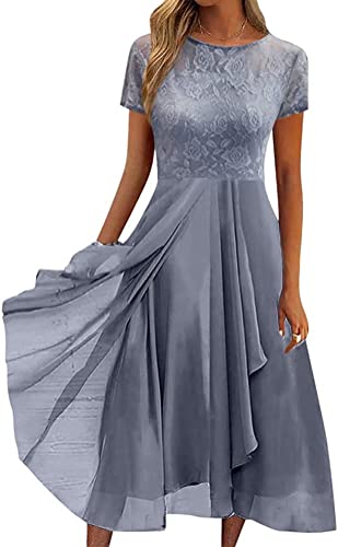 Youning Damen Kleider Elegant Spitzenkleid Chiffon Cocktailkleid Festliches Ballkleid Brautjungfernkleider für Hochzeit Midi Abendkleider A Linie Partykleid Sommerkleid Freizetikleid von Youning