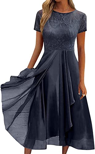 Youning Damen Kleider Elegant Spitzenkleid Chiffon Cocktailkleid Festliches Ballkleid Brautjungfernkleider für Hochzeit Midi Abendkleider A Linie Partykleid Sommerkleid Freizetikleid von Youning