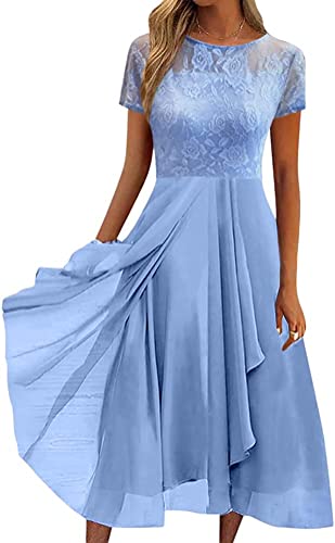 Youning Damen Kleider Elegant Spitzenkleid Chiffon Cocktailkleid Festliches Ballkleid Brautjungfernkleider für Hochzeit Midi Abendkleider A Linie Partykleid Sommerkleid Freizetikleid von Youning