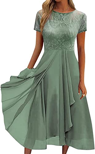 Youning Damen Kleider Elegant Spitzenkleid Chiffon Cocktailkleid Festliches Ballkleid Brautjungfernkleider für Hochzeit Midi Abendkleider A Linie Partykleid Sommerkleid Freizetikleid von Youning