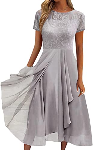 Youning Damen Kleider Elegant Spitzenkleid Chiffon Cocktailkleid Festliches Ballkleid Brautjungfernkleider für Hochzeit Midi Abendkleider A Linie Partykleid Sommerkleid Freizetikleid von Youning